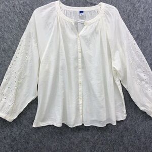 Old Navy White Blouse with Mandarin Collar and Flutter Sleeves